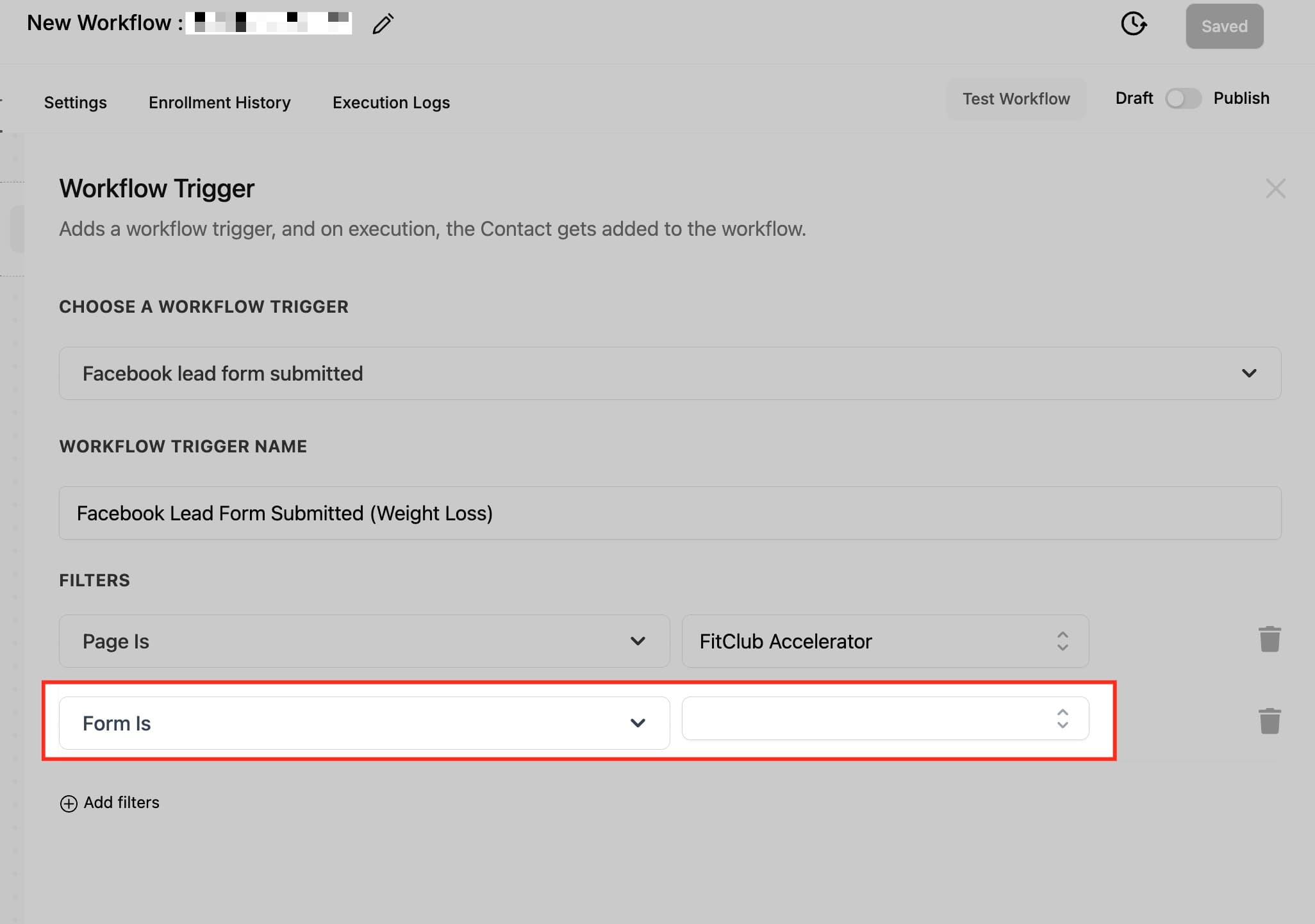 Select page and form filters