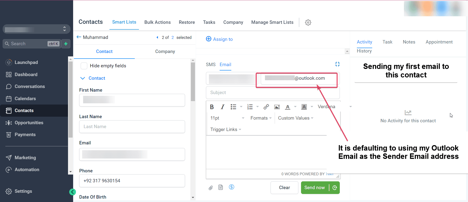 Sending an email from Capture uses your connected inbox address as the sender